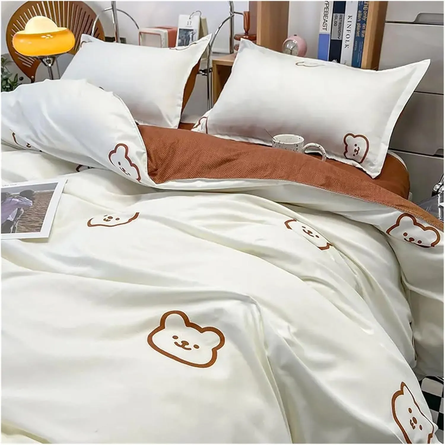 Winter Fashion Bedding Set White Green Double Bed Linens - Duvet Cover Pillowcase Queen Size Flat Sheet Classic Grid(B,Twin 4pcs)