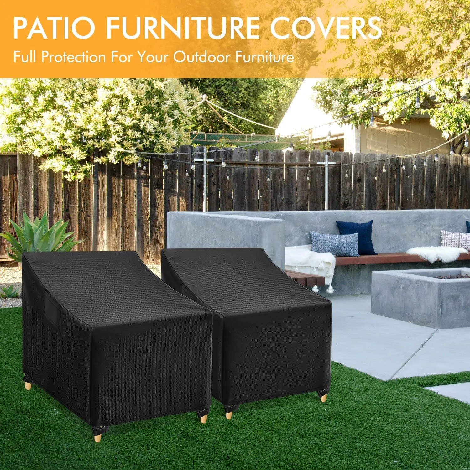 WLEAFJ Outdoor Chair Covers Waterproof, Black Lawn Patio Furniture Covers, Heavy Duty Patio Lounge Deep Seat Cover, 2 Pack - 29" W x 30" D x 36" H