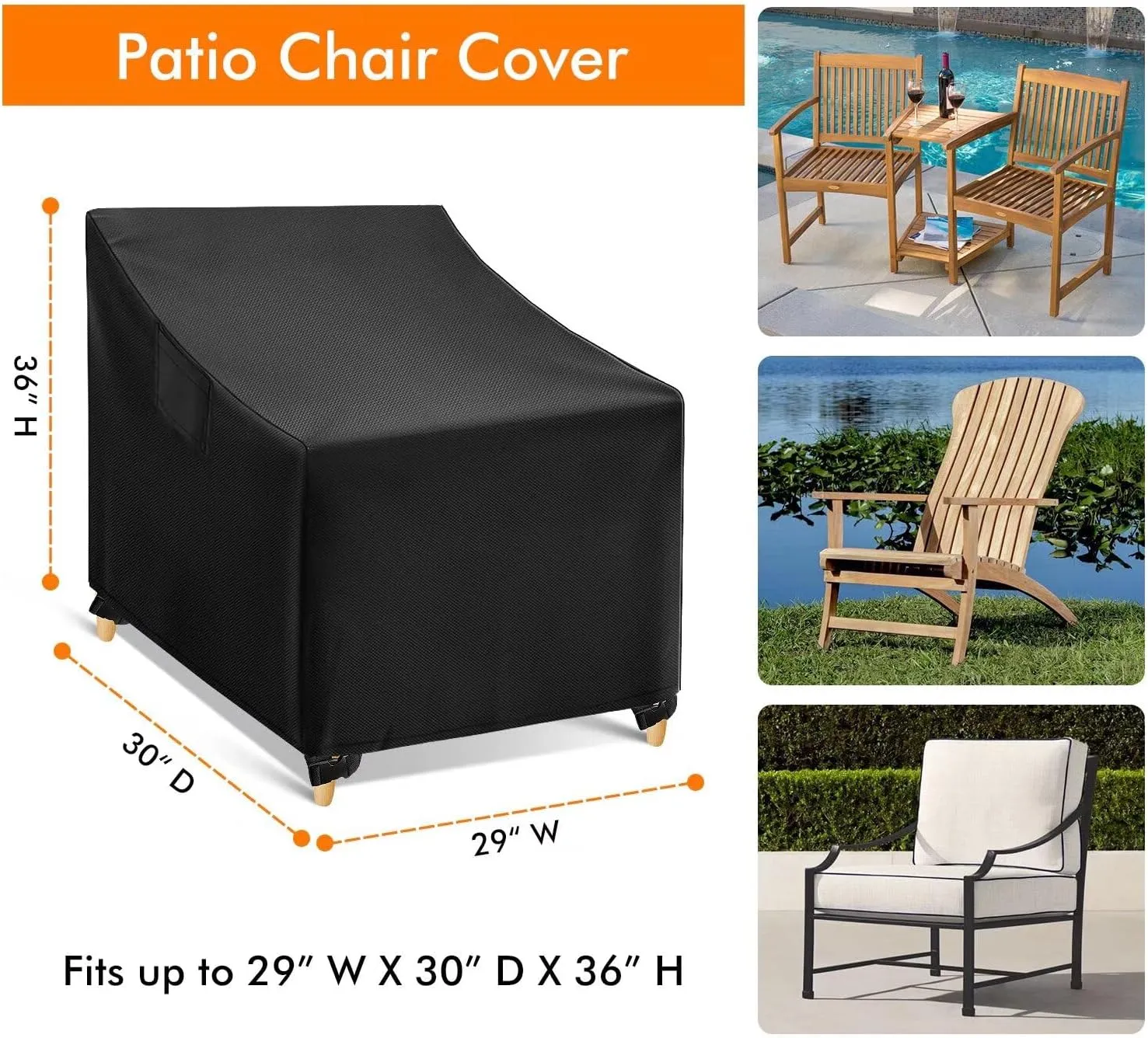 WLEAFJ Outdoor Chair Covers Waterproof, Black Lawn Patio Furniture Covers, Heavy Duty Patio Lounge Deep Seat Cover, 2 Pack - 29" W x 30" D x 36" H