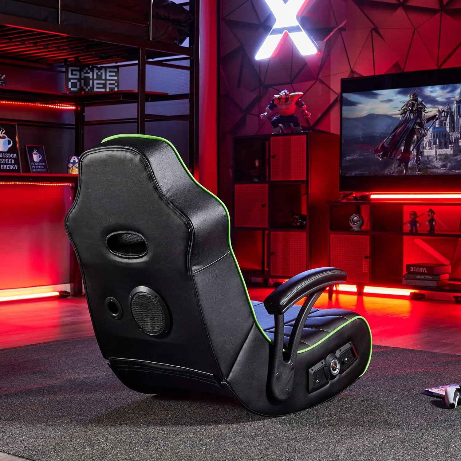 X Rocker Video Gaming Chair for Adults, XL Floor Rocker Chair with Built-in Audio Speakers, Foldable for Bedroom or Game Room, Gifts for Gamers