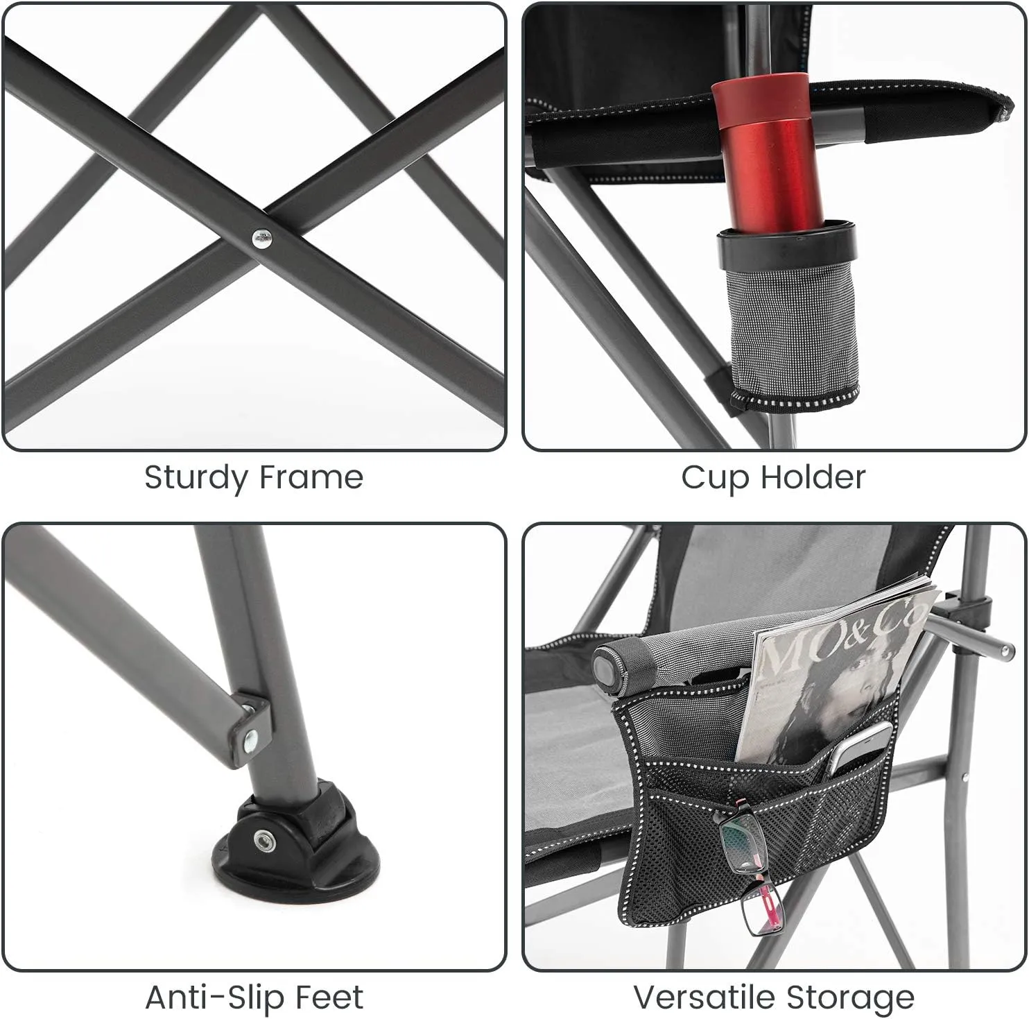 XGEAR Camping Chair Hard Arm High Back Lawn Chair Heavy Duty with Cup Holder, for Camp, Fishing, Hiking, Outdoor, Carry Bag Included