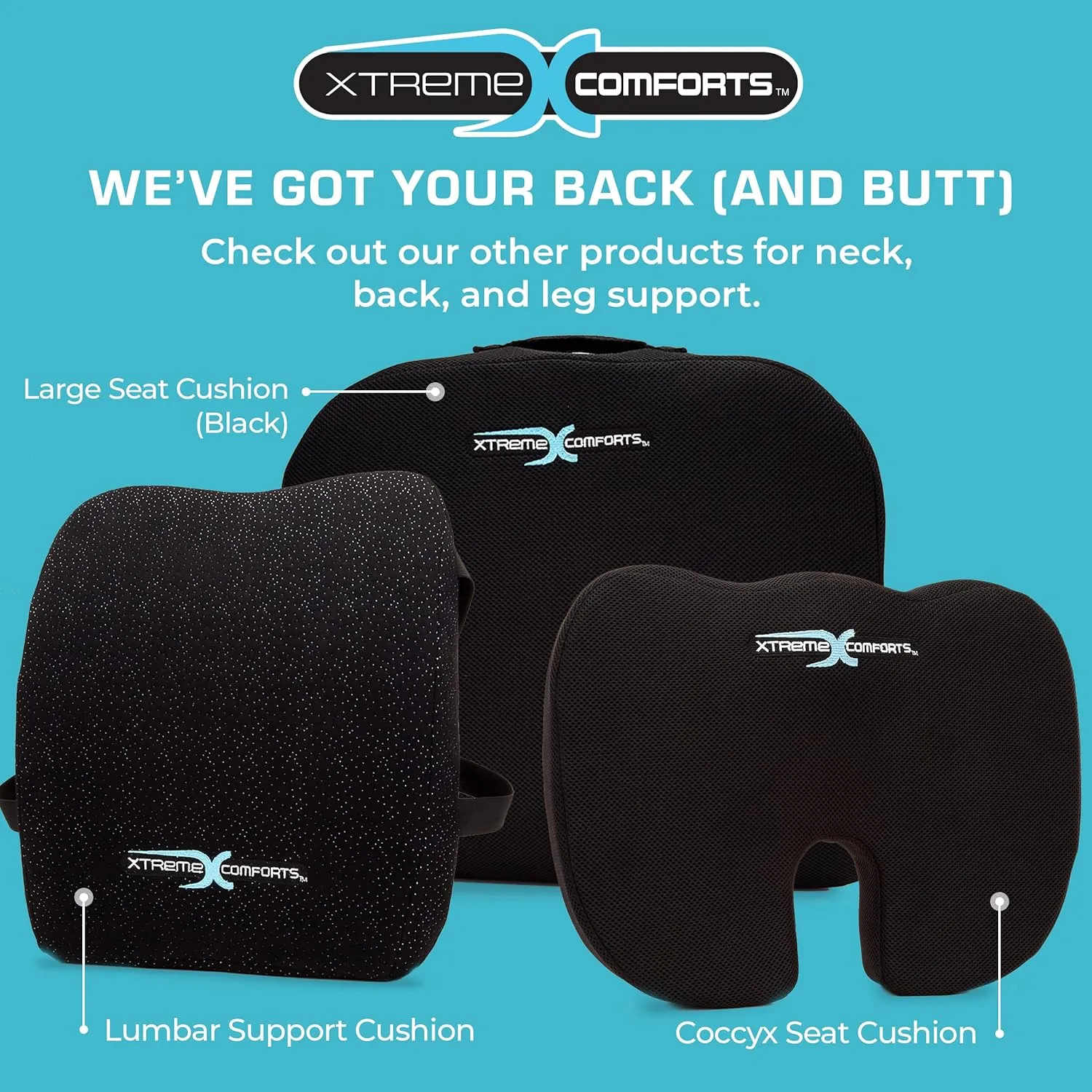 Xtreme Comforts Seat Cushion, Office Chair Cushions - Pack of 1 Padded Foam Cushion w/Handle for Desk, Wheelchair & Car Use - Back Support Pillow for Chair ﻿- Travel Bag Included (Dark Grey)