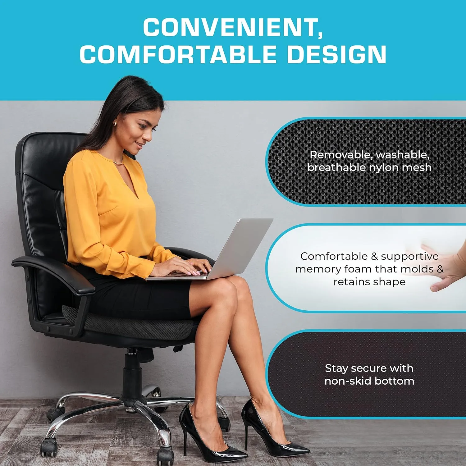 Xtreme Comforts Seat Cushion, Office Chair Cushions - Pack of 1 Padded Foam Cushion w/Handle for Desk, Wheelchair & Car Use - Back Support Pillow for Chair ﻿- Travel Bag Included