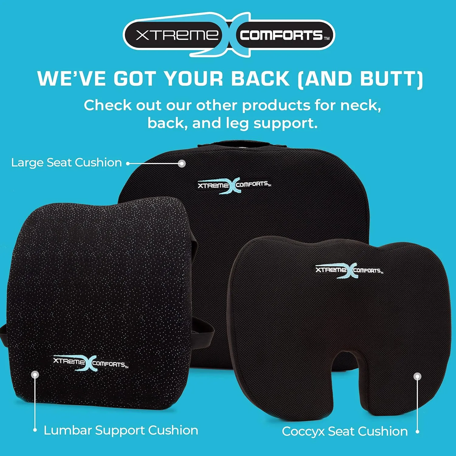 Xtreme Comforts Seat Cushion, Office Chair Cushions - Pack of 1 Padded Foam Cushion w/Handle for Desk, Wheelchair & Car Use - Back Support Pillow for Chair