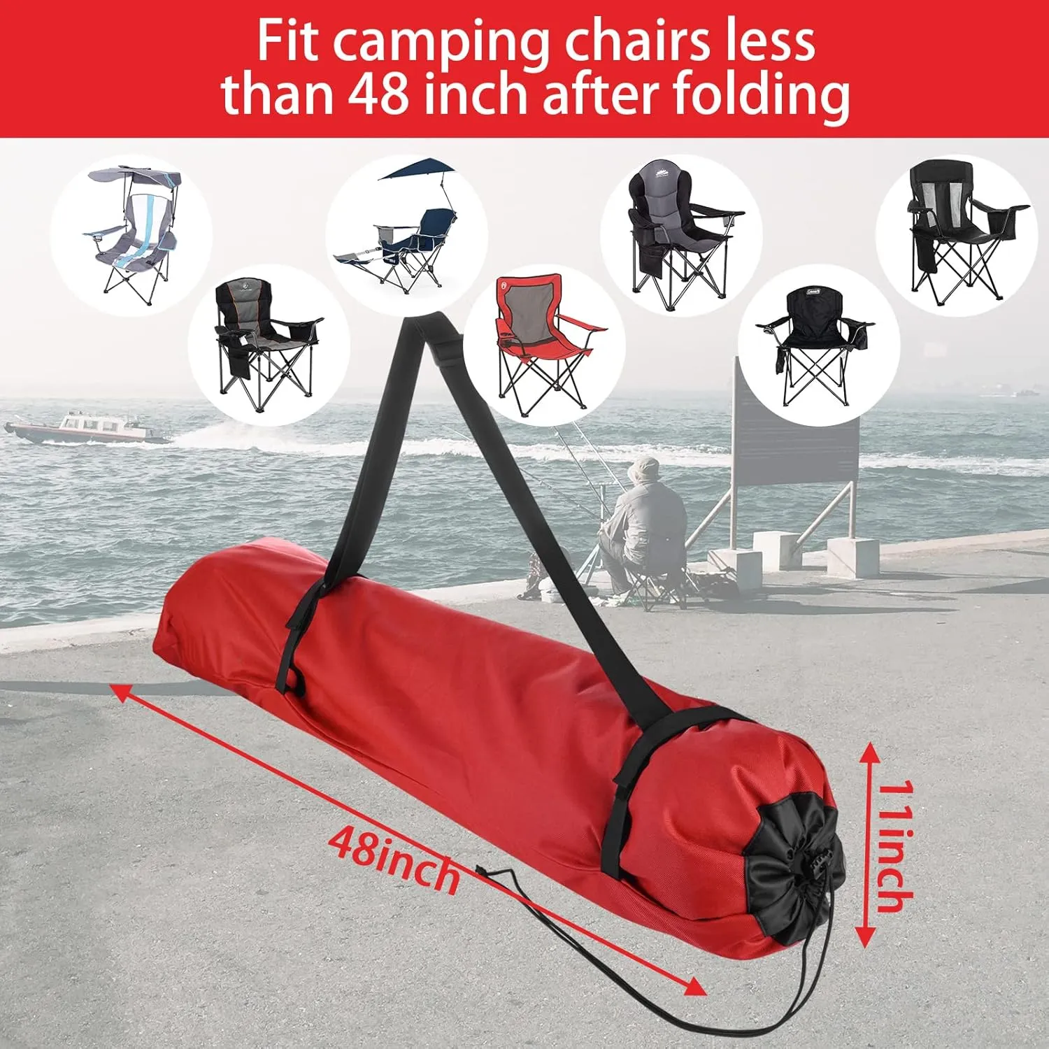 Xxerciz Folding Chair Carry Bag - 48 Inch Nylon Storage Tent Bag with Adjustable Shoulder Strap for Travel, Camping, Sports