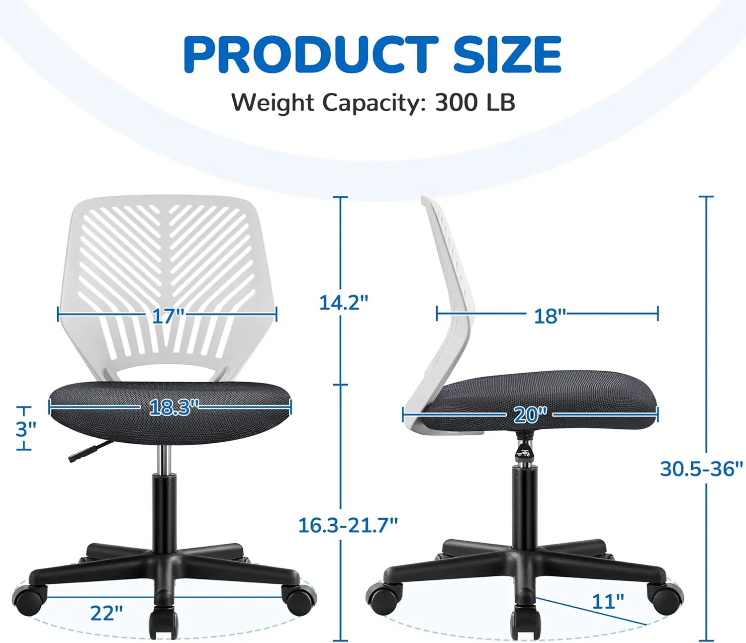 Yaheetech Students Cute Desk Chair Low-Back Armless Study Chair w/Lumbar Support Adjustable Swivel Chair in Home Bedroom School, Dark Gray
