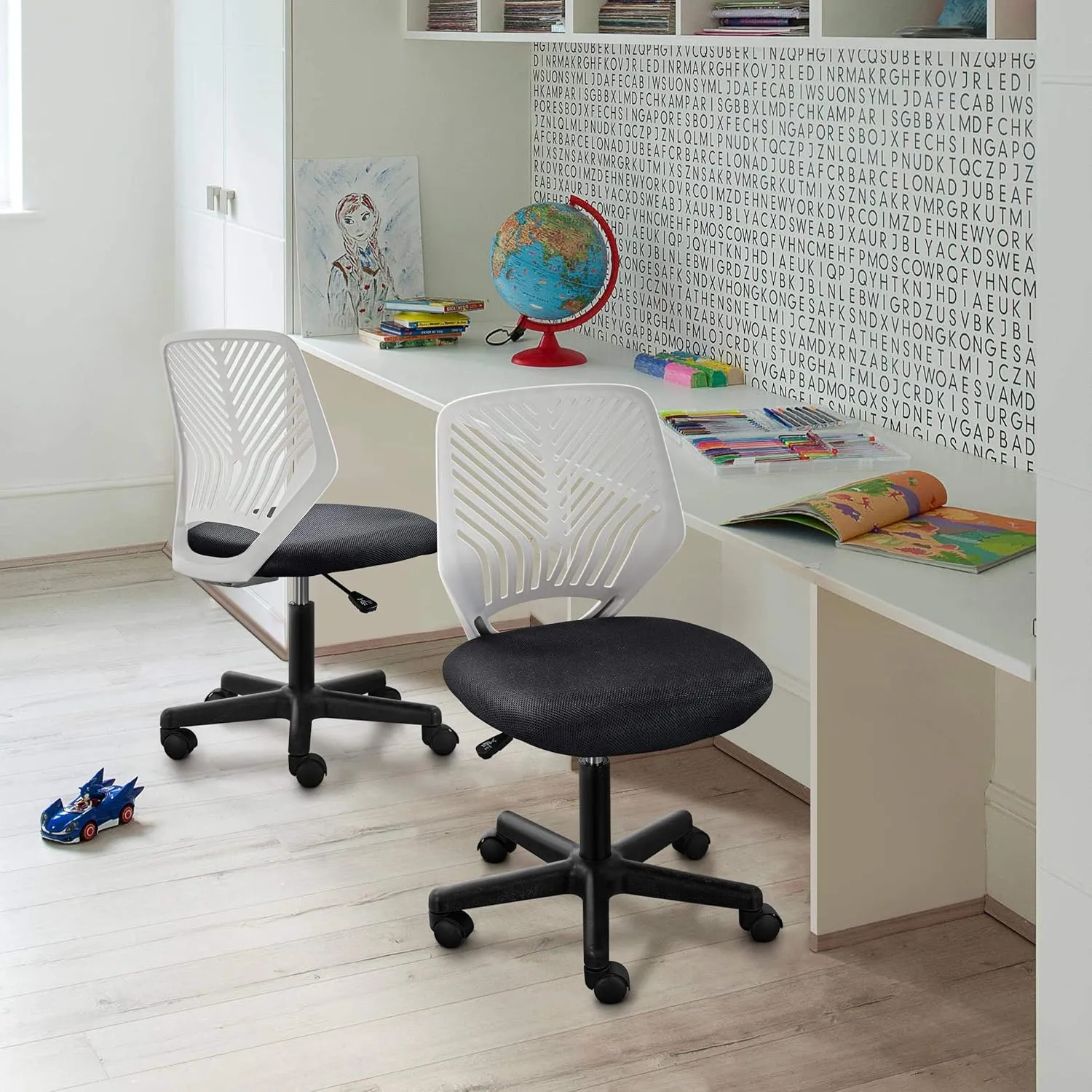 Yaheetech Students Cute Desk Chair Low-Back Armless Study Chair w/Lumbar Support Adjustable Swivel Chair in Home Bedroom School, Dark Gray