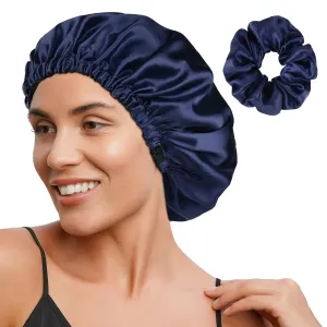 YANIBEST Adjustable Silk Bonnet Double Layer Satin Bonnet Hair Bonnet for Sleeping Bonnets for Women Curly Natural Hair, Navy Blue