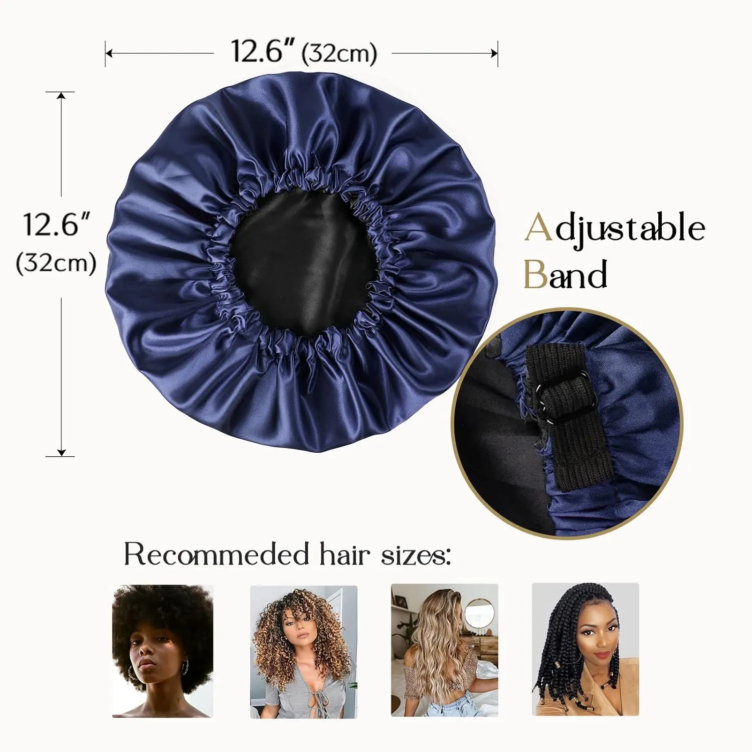 YANIBEST Adjustable Silk Bonnet Double Layer Satin Bonnet Hair Bonnet for Sleeping Bonnets for Women Curly Natural Hair, Navy Blue