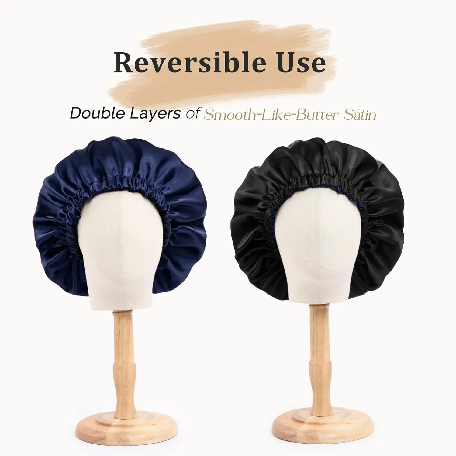 YANIBEST Adjustable Silk Bonnet Double Layer Satin Bonnet Hair Bonnet for Sleeping Bonnets for Women Curly Natural Hair, Navy Blue