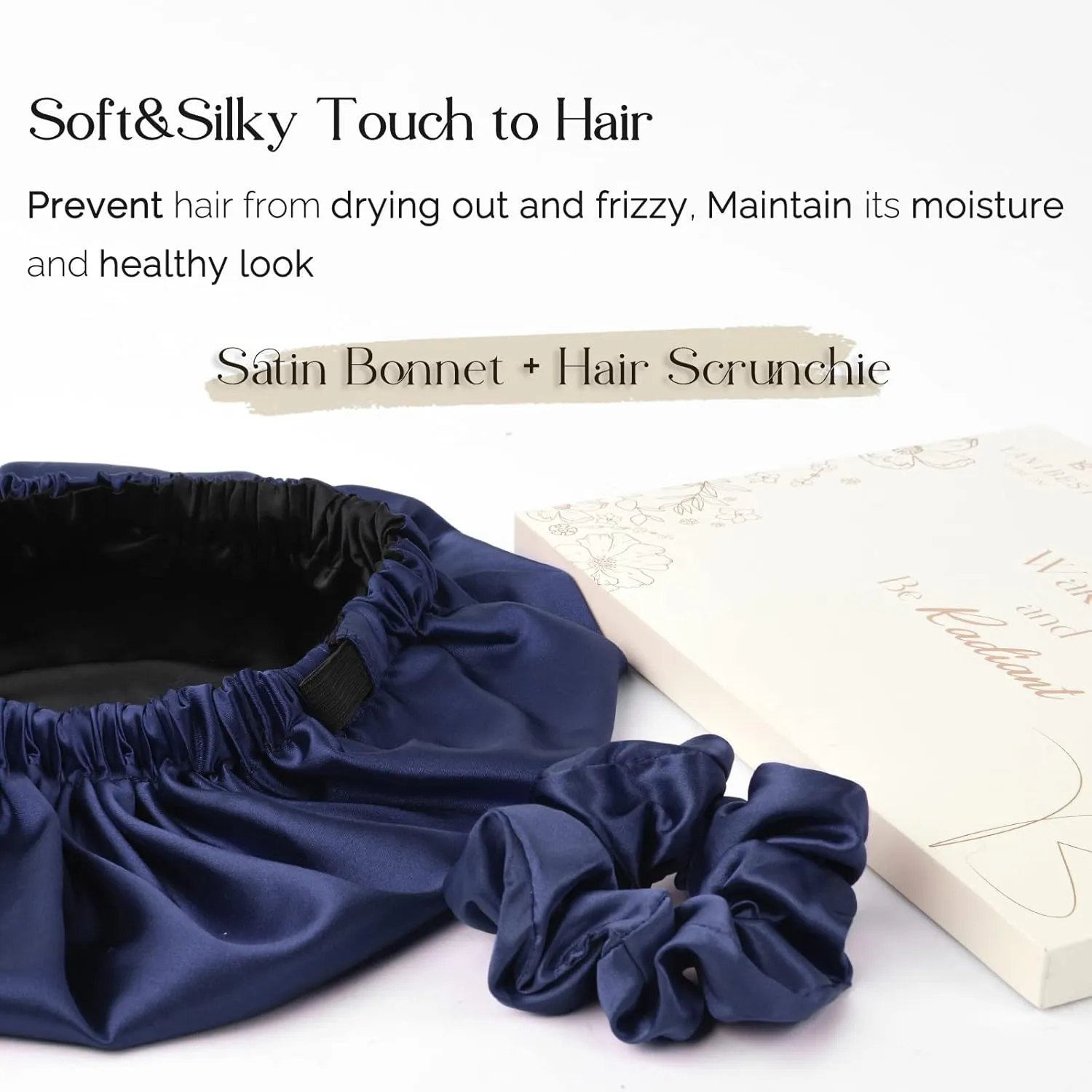 YANIBEST Adjustable Silk Bonnet Double Layer Satin Bonnet Hair Bonnet for Sleeping Bonnets for Women Curly Natural Hair, Navy Blue