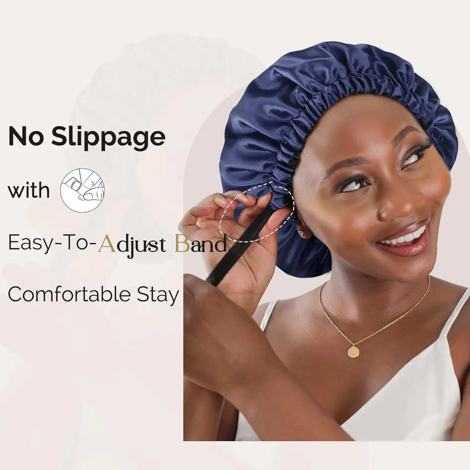 YANIBEST Adjustable Silk Bonnet Double Layer Satin Bonnet Hair Bonnet for Sleeping Bonnets for Women Curly Natural Hair, Navy Blue
