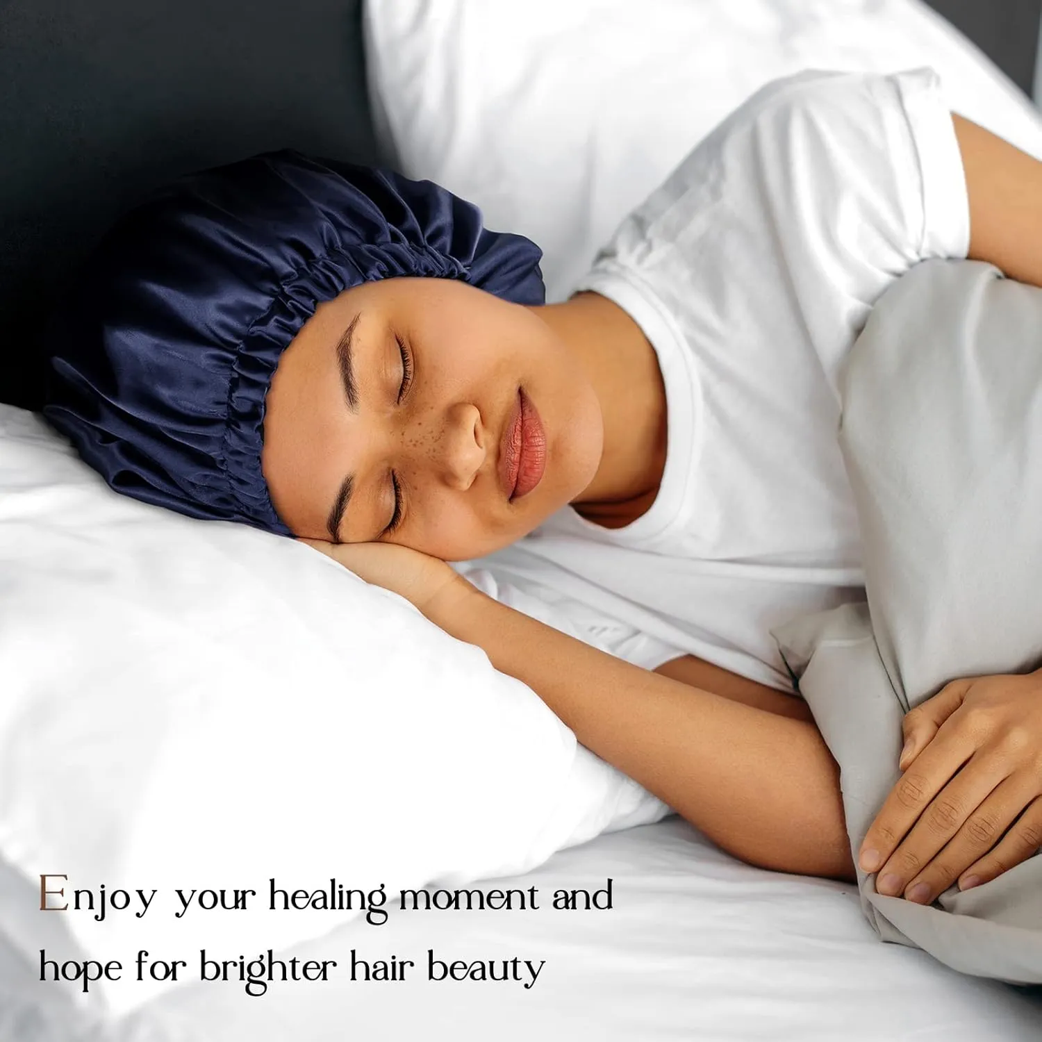 YANIBEST Adjustable Silk Bonnet Double Layer Satin Bonnet Hair Bonnet for Sleeping Bonnets for Women Curly Natural Hair, Navy Blue