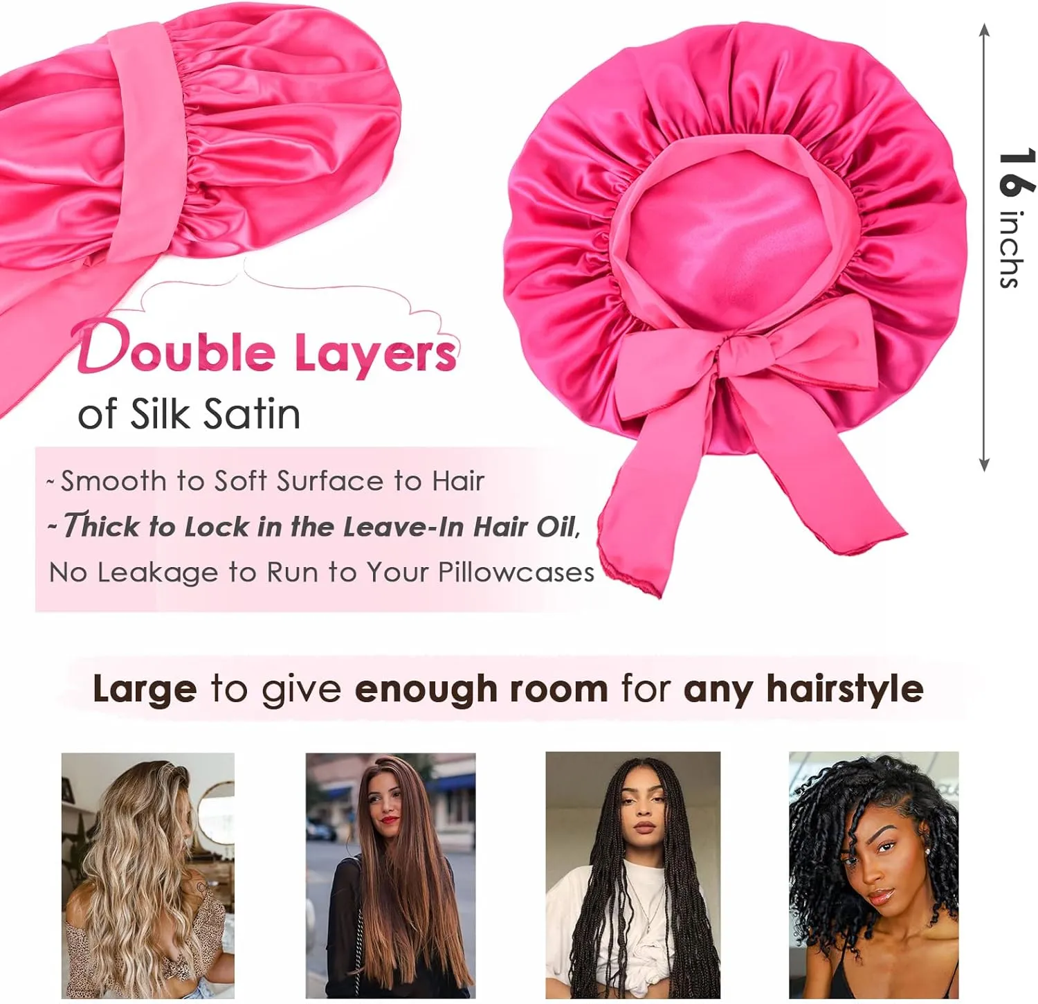 YANIBEST Silk Bonnet for Sleeping Women Satin Bonnet Double Layer Satin Lined Hair Bonnet with Tie Band Curly Hair