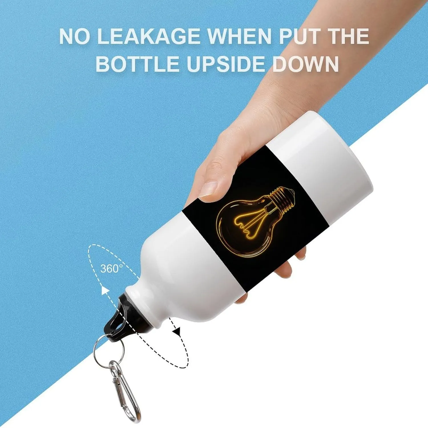 Yellow Glowing Lightbulb Travel Aluminum Water Bottle,minimal Sport Bottle with Twist Cap Buckle for Men Women Camping Hiking 600ml