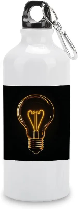 Yellow Glowing Lightbulb Travel Aluminum Water Bottle,minimal Sport Bottle with Twist Cap Buckle for Men Women Camping Hiking 600ml