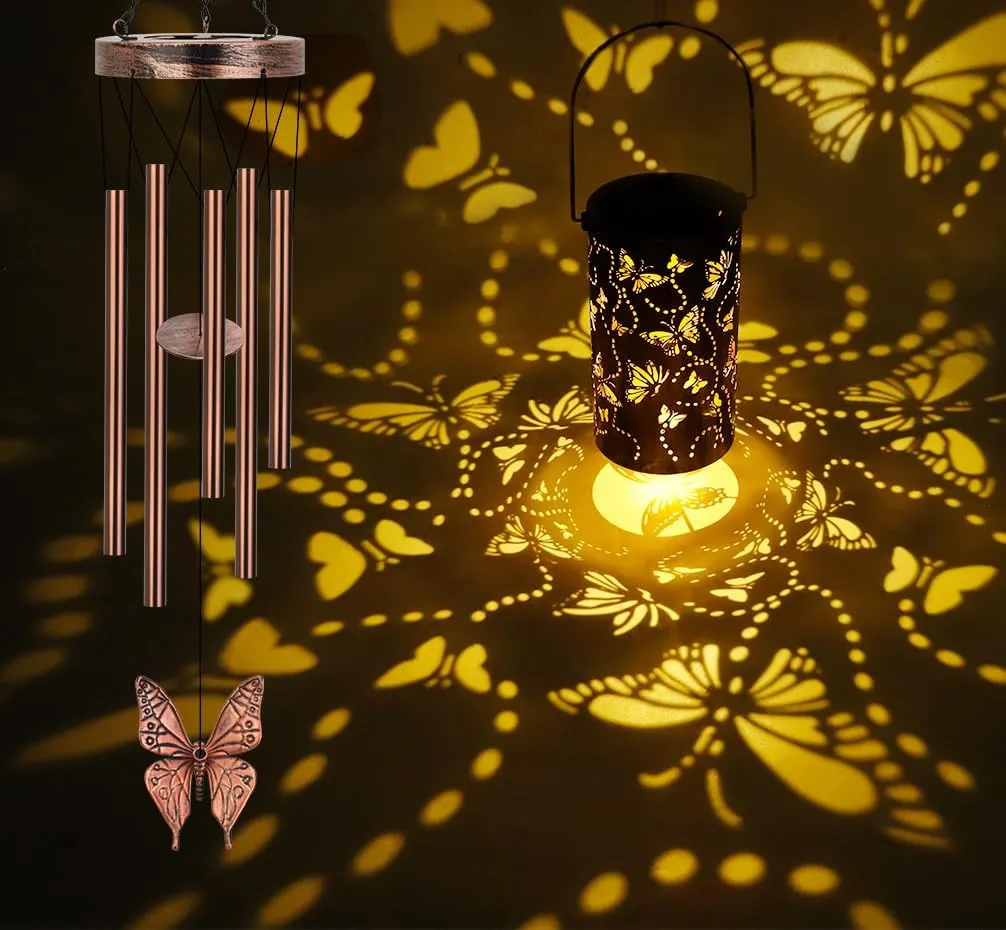 YHmall Butterfly Wind Chimes for Outside, 35'' Solar Wind Chimes Butterfly Gifts for Women Grandma Mom Solar Lanterns Memorial WindChimes Outdoors for Garden Christmas Decor