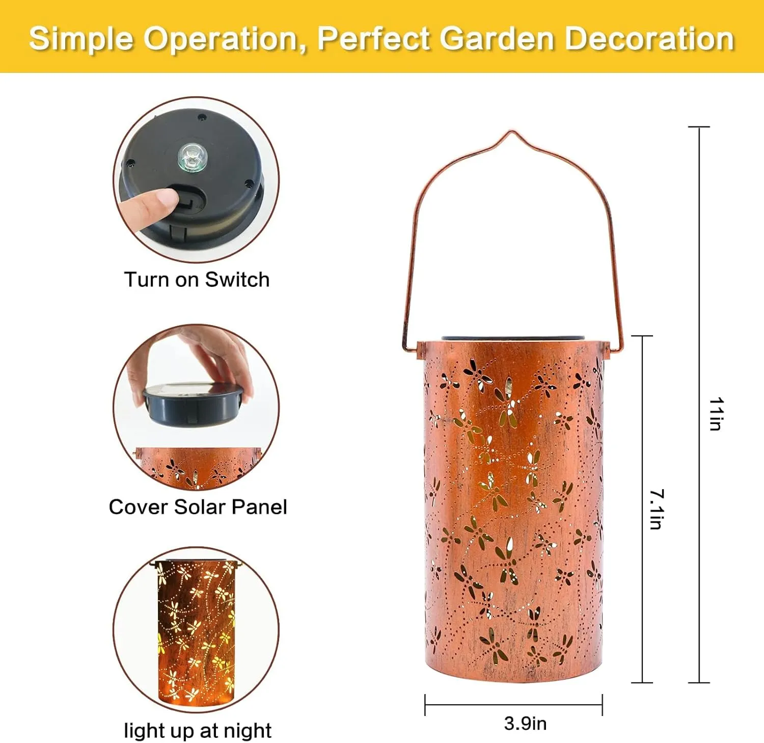 YISITEONE Dragonfly Outdoor Solar Lanterns, Garden Waterproof Metal Hanging Decor Lights for Patio Yard Pathway Lawn Front Porch, Birthday Gardening Gifts for Women Mom Grandma