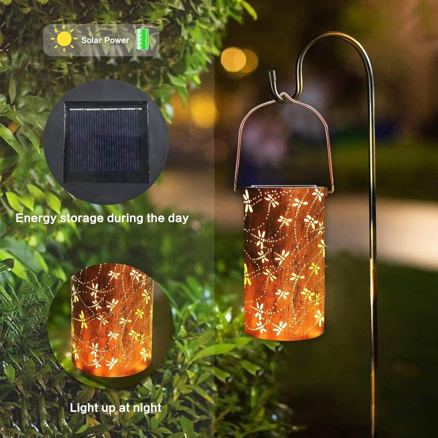 YISITEONE Dragonfly Outdoor Solar Lanterns, Garden Waterproof Metal Hanging Decor Lights for Patio Yard Pathway Lawn Front Porch, Birthday Gardening Gifts for Women Mom Grandma