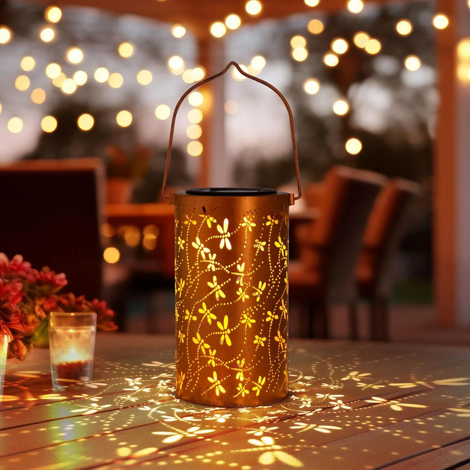 YISITEONE Dragonfly Outdoor Solar Lanterns, Garden Waterproof Metal Hanging Decor Lights for Patio Yard Pathway Lawn Front Porch, Birthday Gardening Gifts for Women Mom Grandma