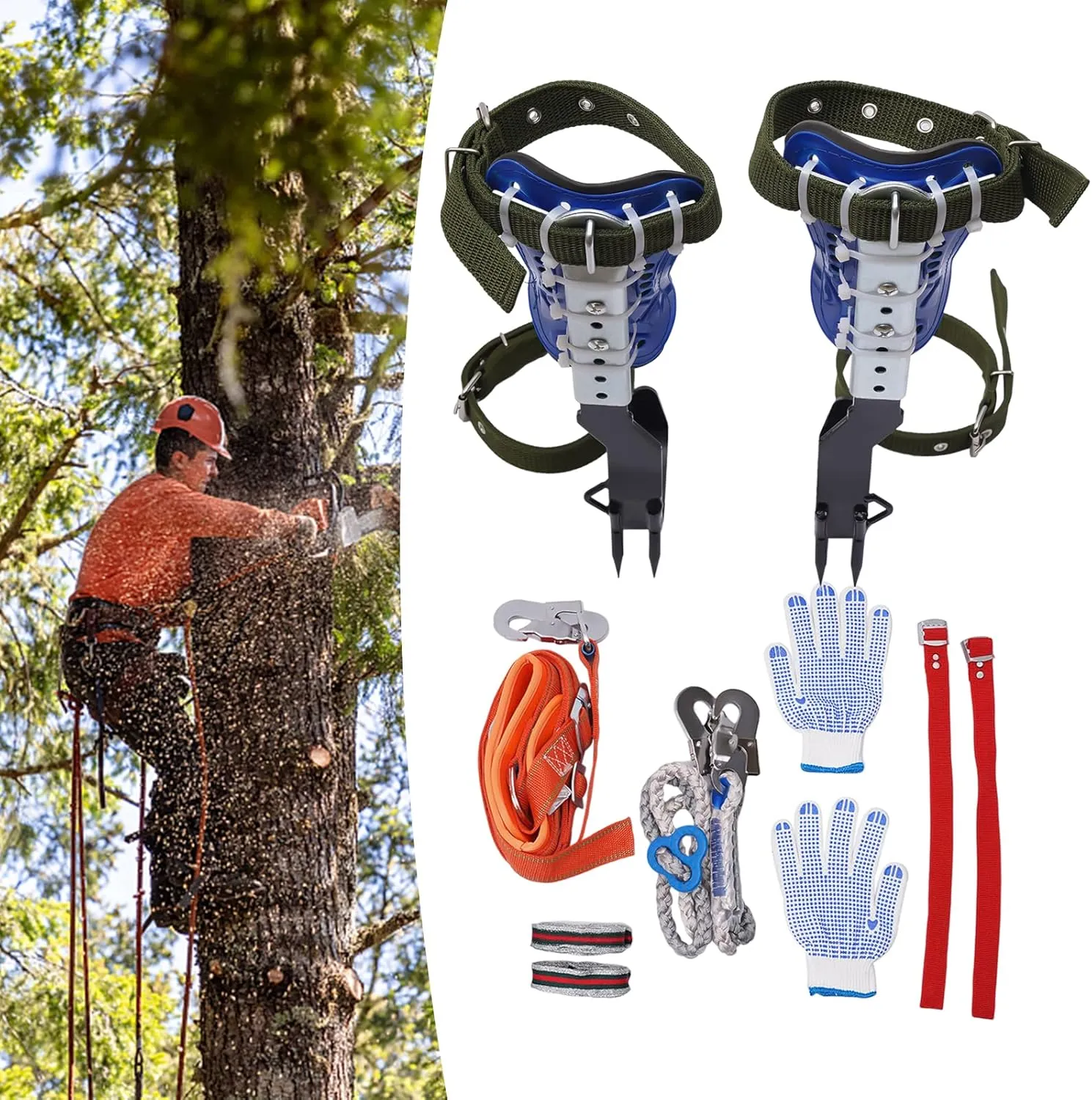 YIYIBYUS Portable Tree Climbing Spikes Set, Adjustable Pole Climbing Gear Kit W/Safety Belt & Foot Straps Tree Pole Climbing Shoes Tool Climbing Tree Gears for Outdoor Climbing Logging, Fruit Picking