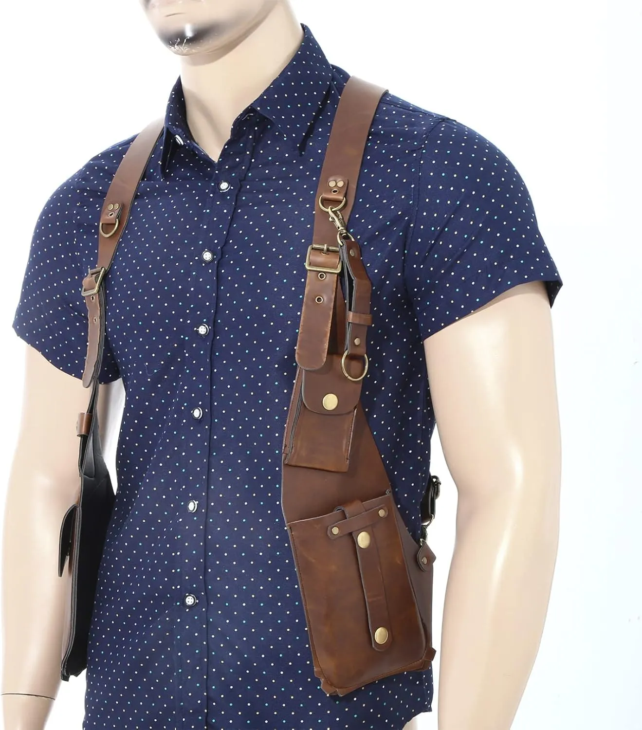 YiZYiF Women Mens Leather Hidden Underarm Shoulder Bag Double Shoulder Pouch Outdoors Mobile Phone Holster Bag