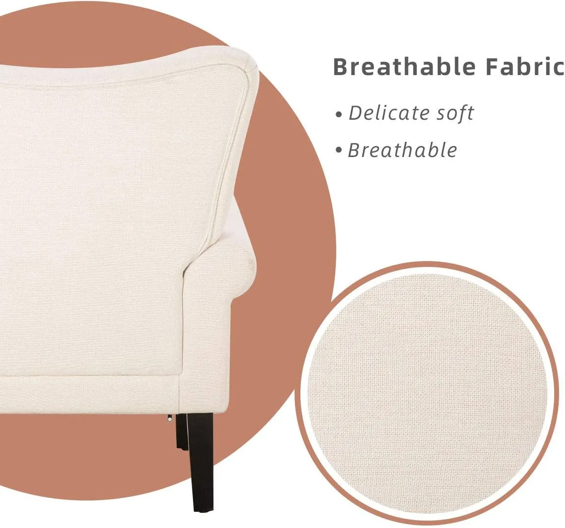 YOLENY Modern Accent Chair,High Back Armchair,Upholstered Fabric Button Single Sofa with Wooden Legs for Living Room,Bedroom,Club,Beige
