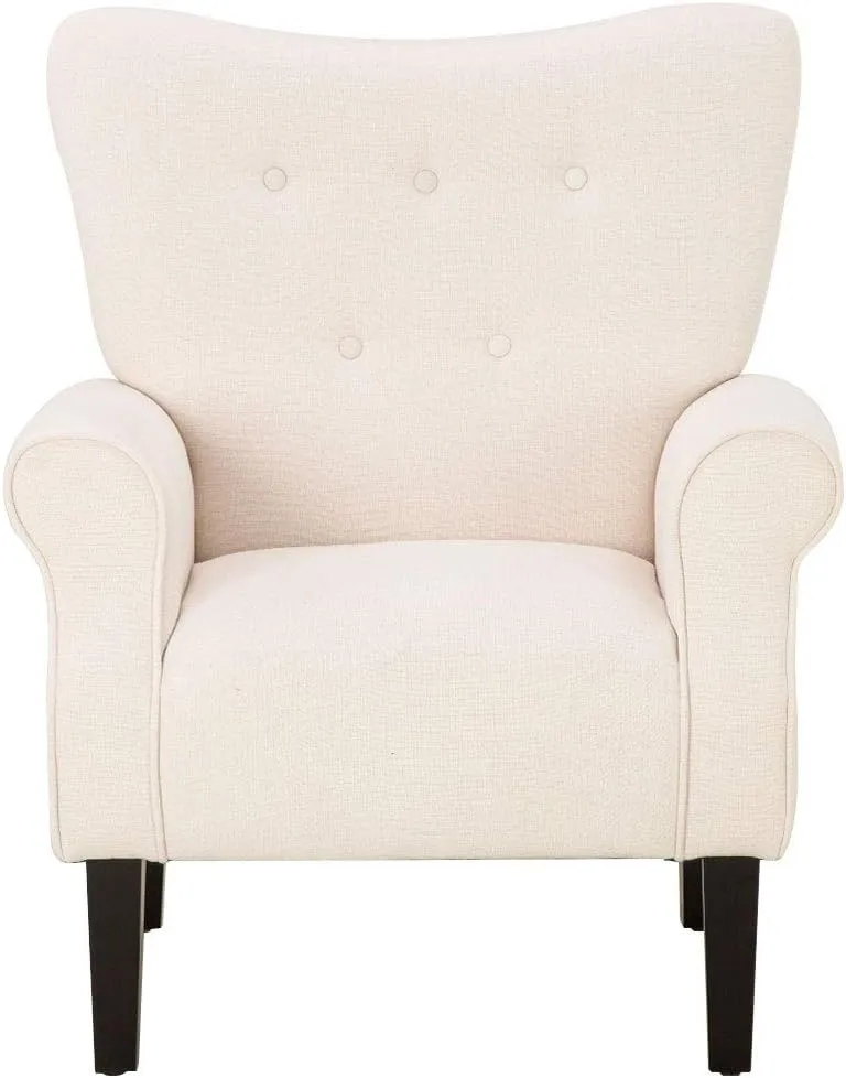 YOLENY Modern Accent Chair,High Back Armchair,Upholstered Fabric Button Single Sofa with Wooden Legs for Living Room,Bedroom,Club,Beige