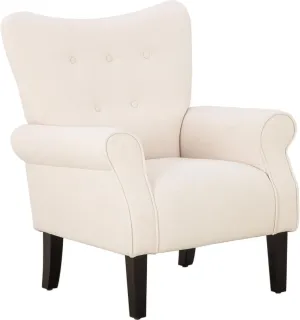 YOLENY Modern Accent Chair,High Back Armchair,Upholstered Fabric Button Single Sofa with Wooden Legs for Living Room,Bedroom,Club,Beige