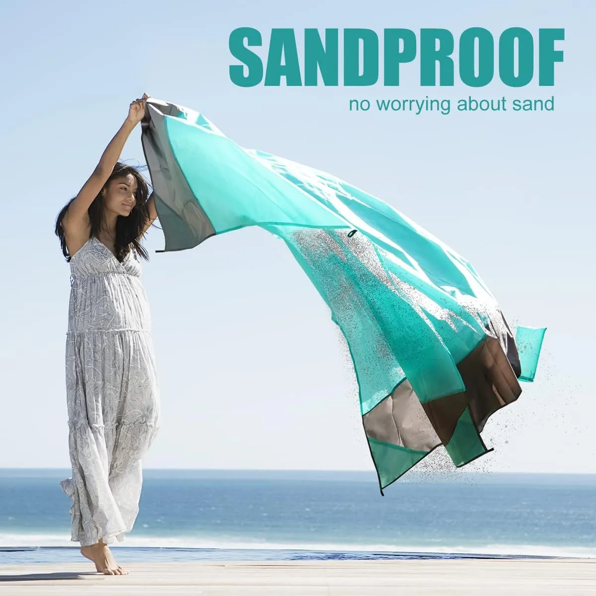 Yonge & Finch Large Beach Blanket Sandproof Heat-Resistent Beach Mat Machine Washable Camp Packable Pocket Blanket Waterproof Outdoor Blanket Fit 4-7 Persons 83 * 79inch Acid Blue