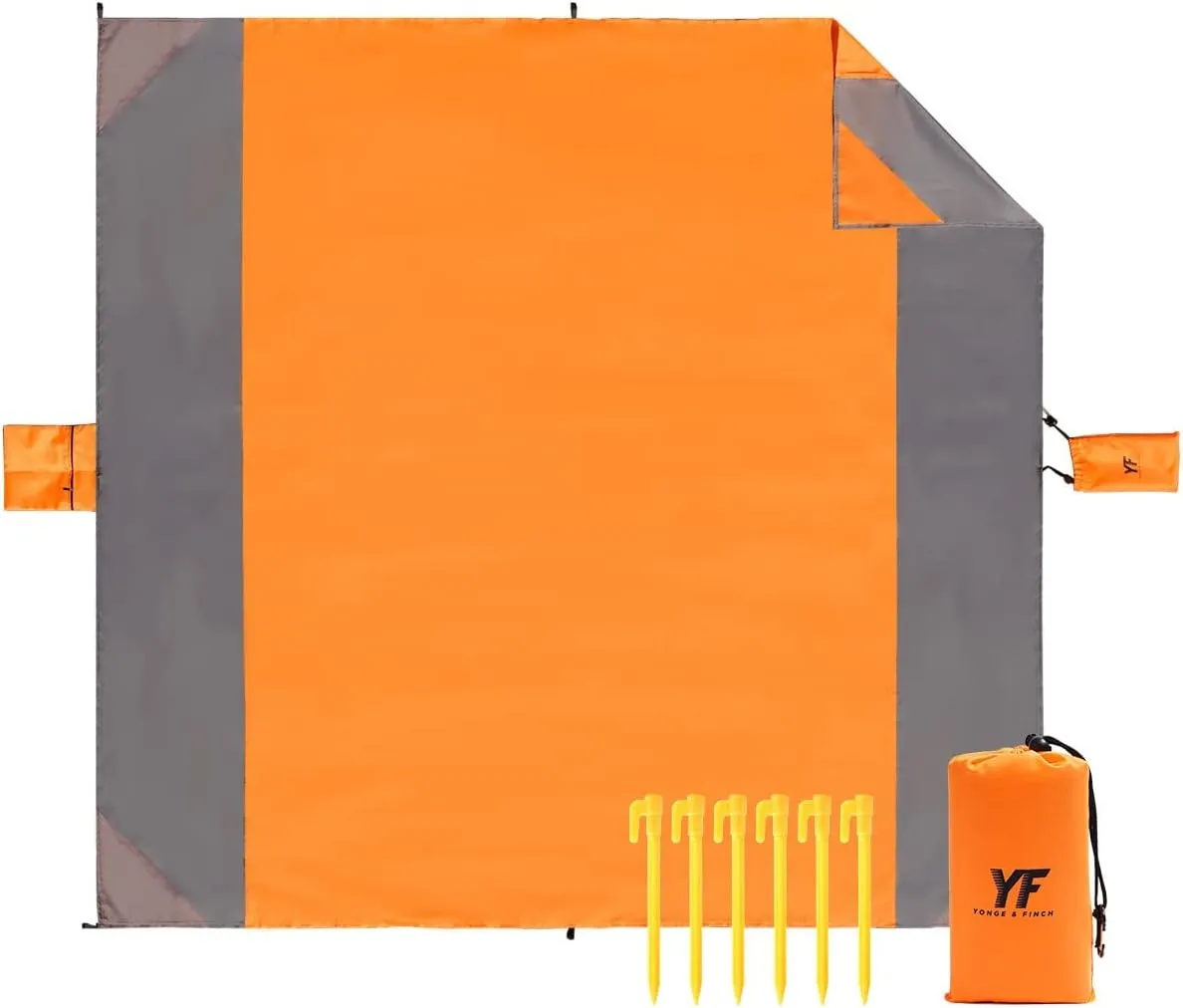 Yonge & Finch Large Beach Blanket Sandproof Heat-Resistent Beach Mat Machine Washable Camp Packable Pocket Blanket Waterproof Outdoor Blanket Fit 4-7 Persons 83 * 79inch Orange