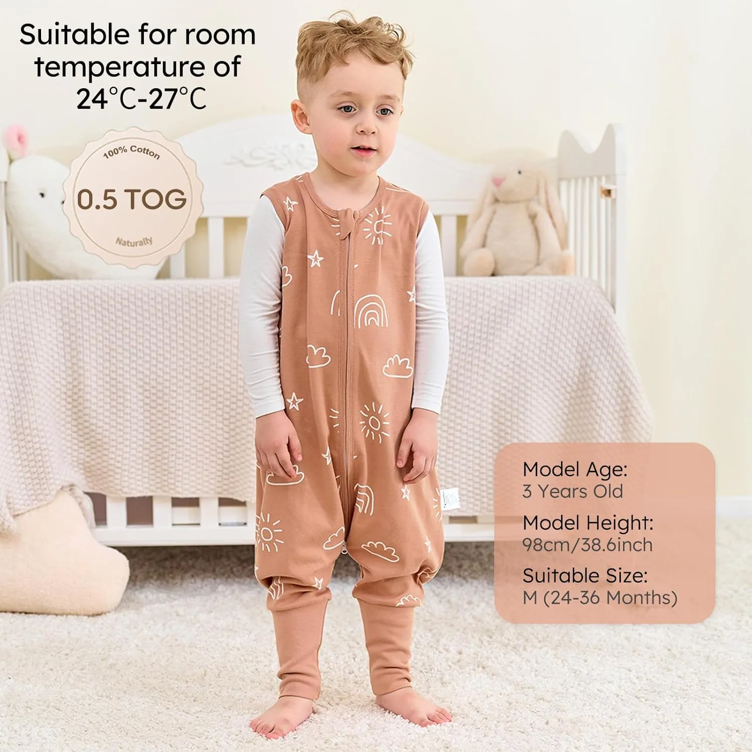 Yoofoss Toddler Sleep Sack With Feet 12-23 Months Baby Sleep Sack with Legs 100% Cotton 0.5 Tog Toddler Wearable Blanket with 2-Way Zipper, 2 Pack Soft Breathable