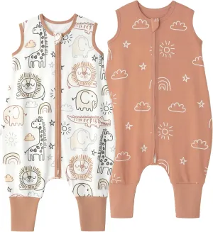 Yoofoss Toddler Sleep Sack With Feet 12-23 Months Baby Sleep Sack with Legs 100% Cotton 0.5 Tog Toddler Wearable Blanket with 2-Way Zipper, 2 Pack Soft Breathable