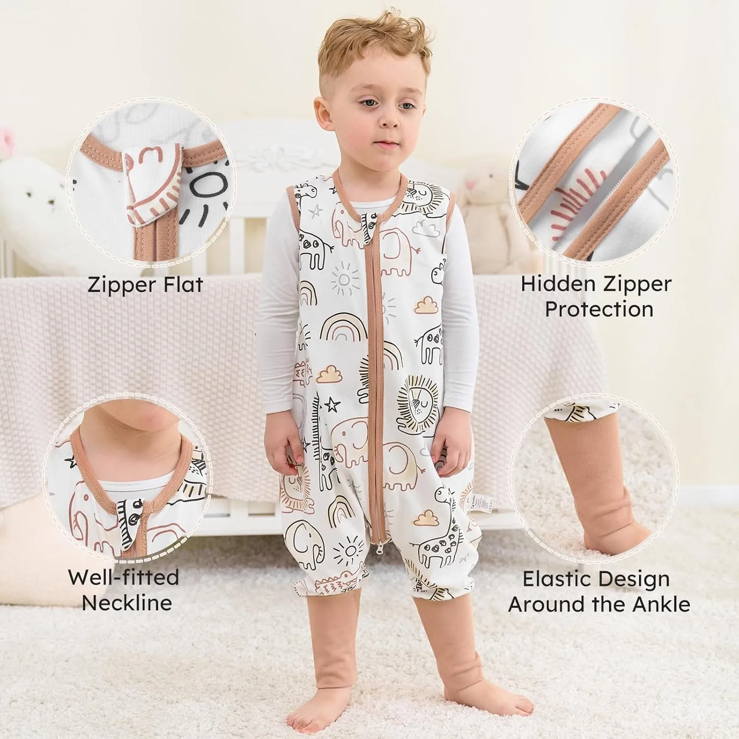Yoofoss Toddler Sleep Sack With Feet 12-23 Months Baby Sleep Sack with Legs 100% Cotton 0.5 Tog Toddler Wearable Blanket with 2-Way Zipper, 2 Pack Soft Breathable