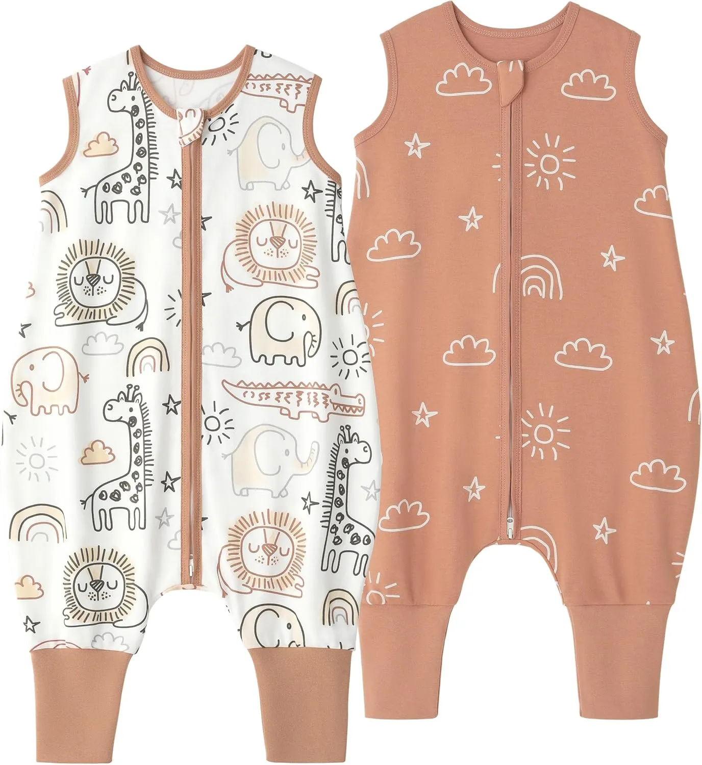 Yoofoss Toddler Sleep Sack With Feet 12-23 Months Baby Sleep Sack with Legs 100% Cotton 0.5 Tog Toddler Wearable Blanket with 2-Way Zipper, 2 Pack Soft Breathable