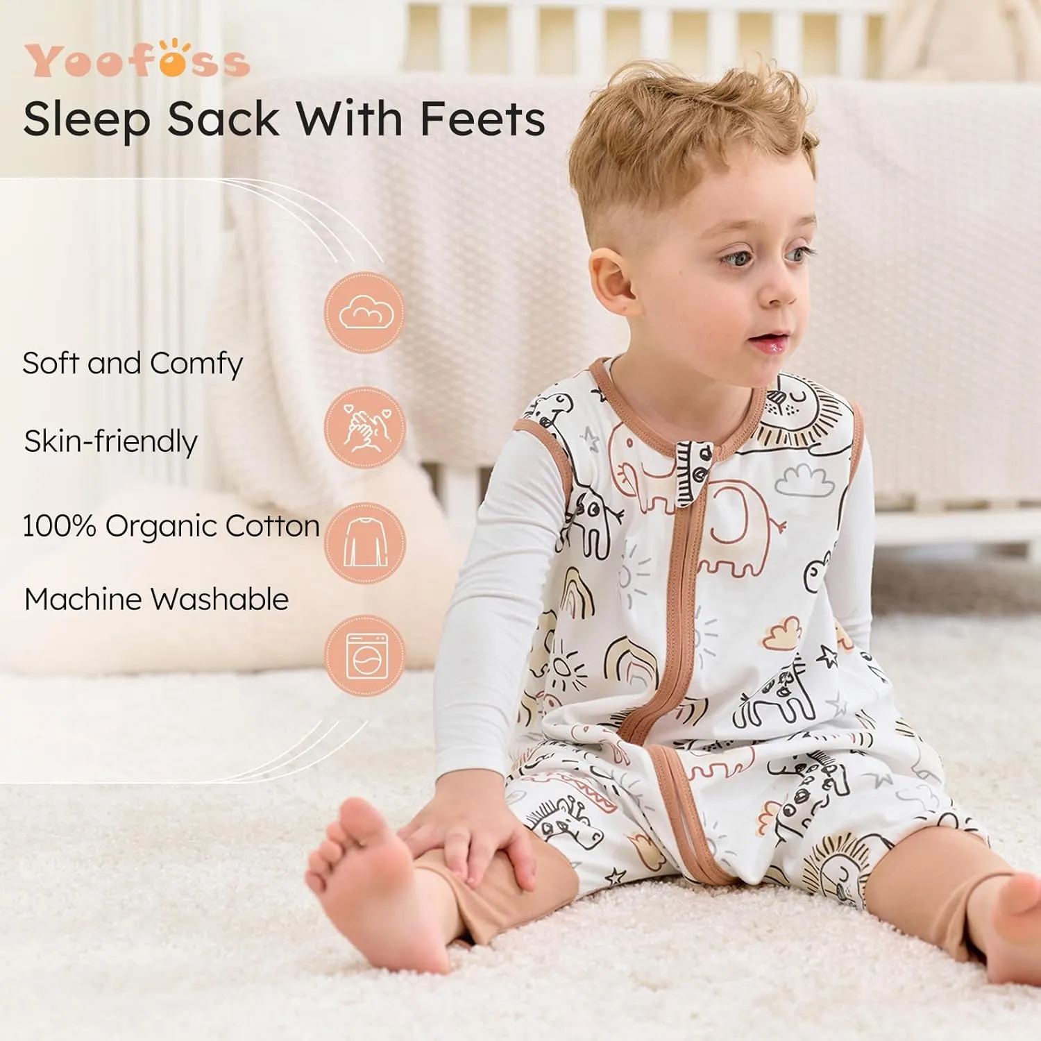 Yoofoss Toddler Sleep Sack With Feet 12-23 Months Baby Sleep Sack with Legs 100% Cotton 0.5 Tog Toddler Wearable Blanket with 2-Way Zipper, 2 Pack Soft Breathable
