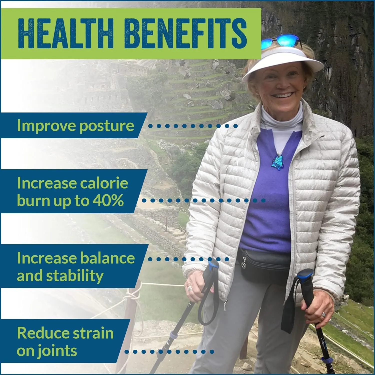 York Nordic Motivator Travel Walking Poles for Balance and Rehab - Patented Stability Grips - Lightweight, Adjustable, and Foldable Includes Detachable Feet and Travel Bag