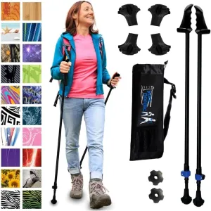 York Nordic Motivator Walking Pole - Just Black and Four Pack Round Wide Hiking Pole Replacement Feet