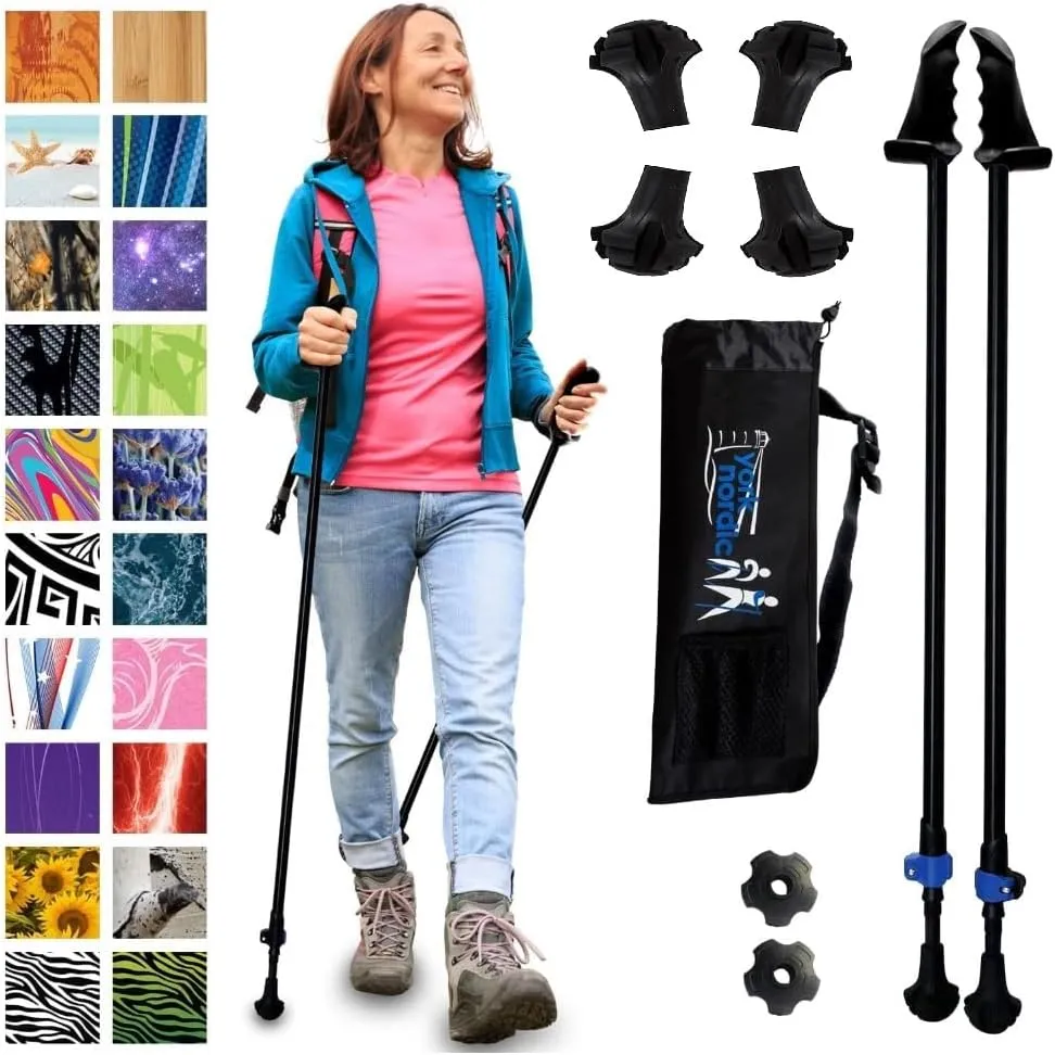 York Nordic Motivator Walking Pole - Just Black and Four Pack Round Wide Hiking Pole Replacement Feet