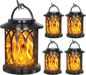 YoungPower Solar Flickering Flame Lantern Outdoor Lights , Waterproof Hanging Solar Lanterns Lights, Solar Powered Lanterns Outdoor for Patio Yard Deck Pathway, 4 Pack