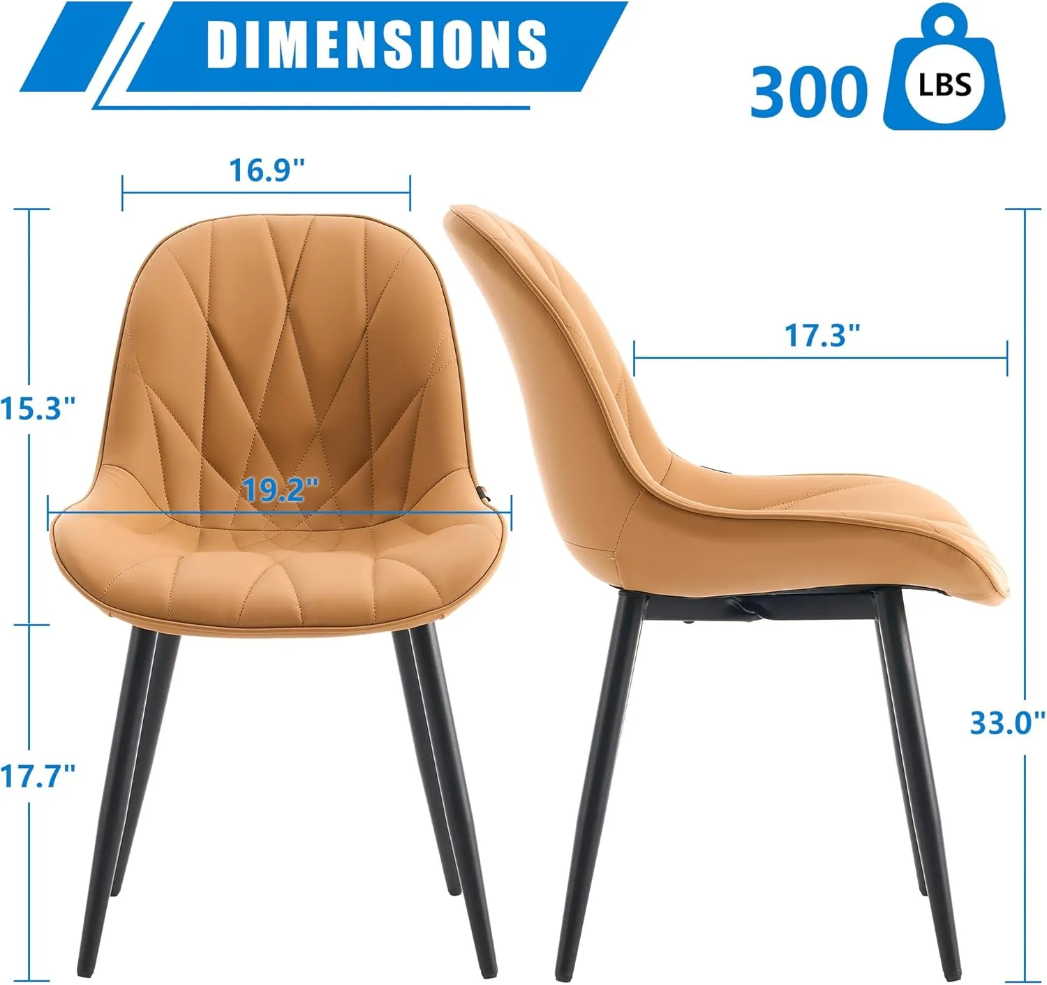 YOUNIKE Dining Chairs Set of 2, Saffron Tan Comfy Padded Kitchen Chairs, Armless Modern Faux Leather Upholstered Dining Room Chairs, Elegant Side Chair, Loads up to 300LBS