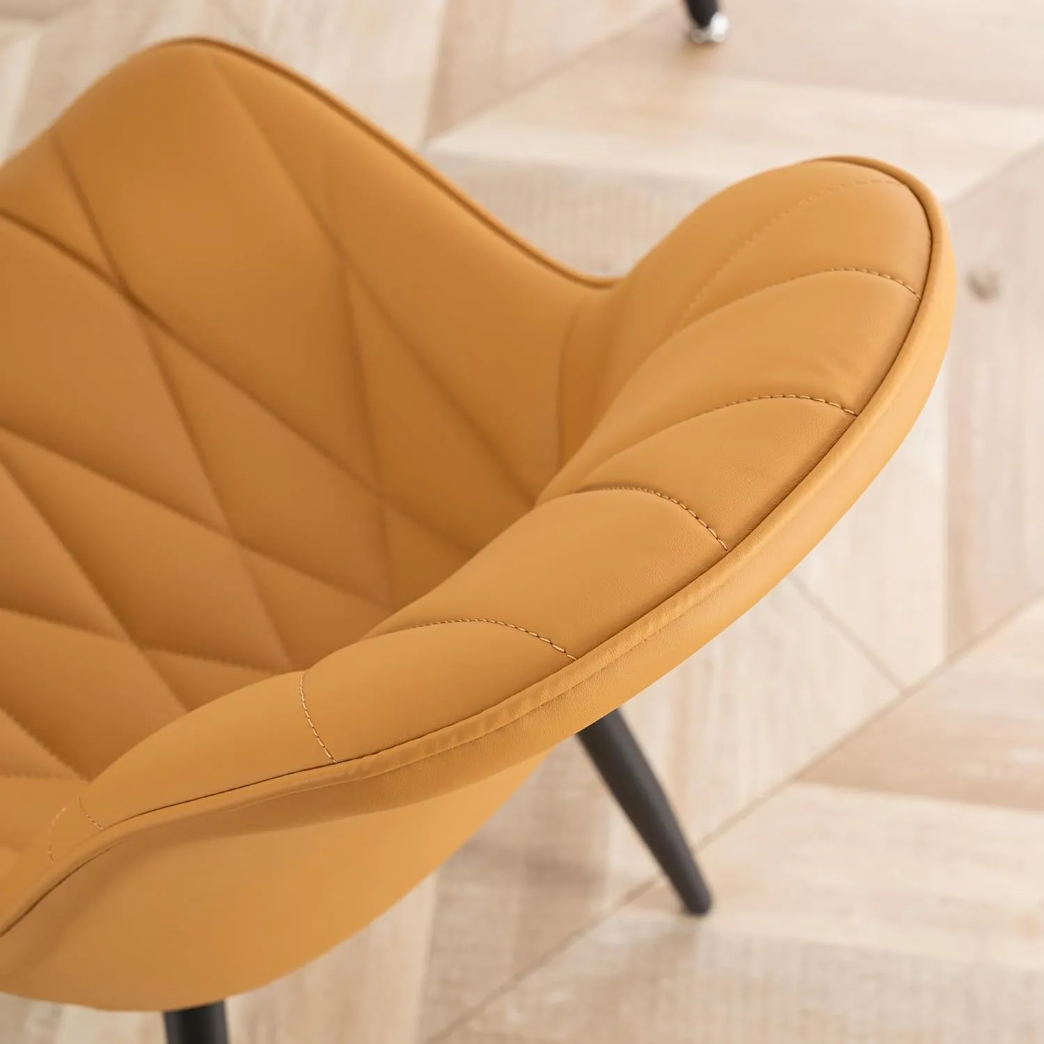 YOUNIKE Dining Chairs Set of 2, Saffron Tan Comfy Padded Kitchen Chairs, Armless Modern Faux Leather Upholstered Dining Room Chairs, Elegant Side Chair, Loads up to 300LBS
