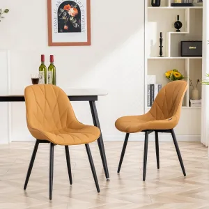 YOUNIKE Dining Chairs Set of 2, Saffron Tan Comfy Padded Kitchen Chairs, Armless Modern Faux Leather Upholstered Dining Room Chairs, Elegant Side Chair, Loads up to 300LBS