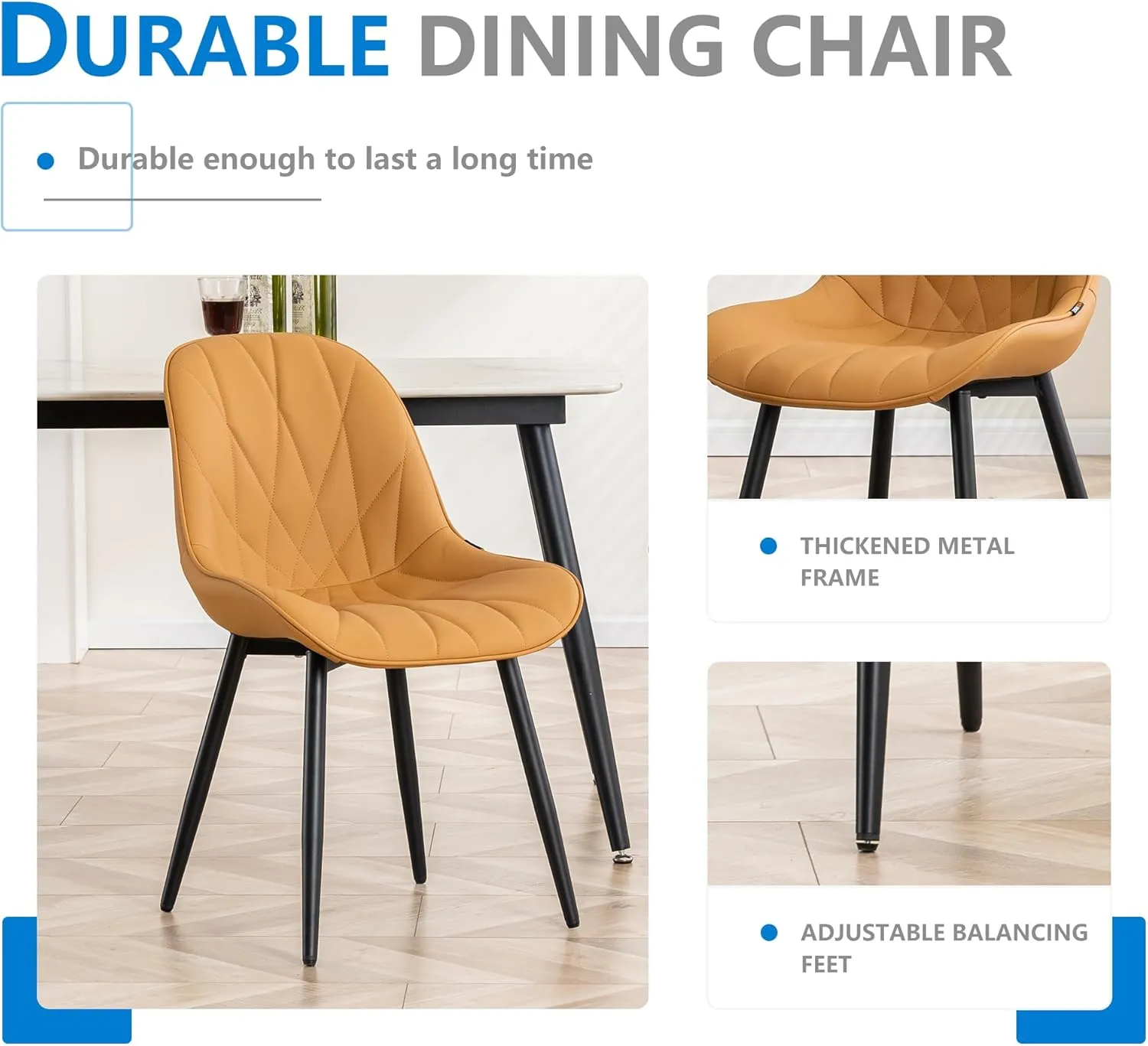 YOUNIKE Dining Chairs Set of 2, Saffron Tan Comfy Padded Kitchen Chairs, Armless Modern Faux Leather Upholstered Dining Room Chairs, Elegant Side Chair, Loads up to 300LBS