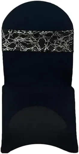 YOUR CHAIR COVERS - Stretch Spandex Chair Bands - Black with Silver Marbling (Pack of 10), Universal Elastic Chair Cover Bands for Banquet, Party, Hotel Event Decorations