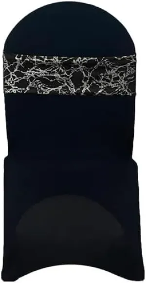 YOUR CHAIR COVERS - Stretch Spandex Chair Bands - Black with Silver Marbling (Pack of 10), Universal Elastic Chair Cover Bands for Banquet, Party, Hotel Event Decorations