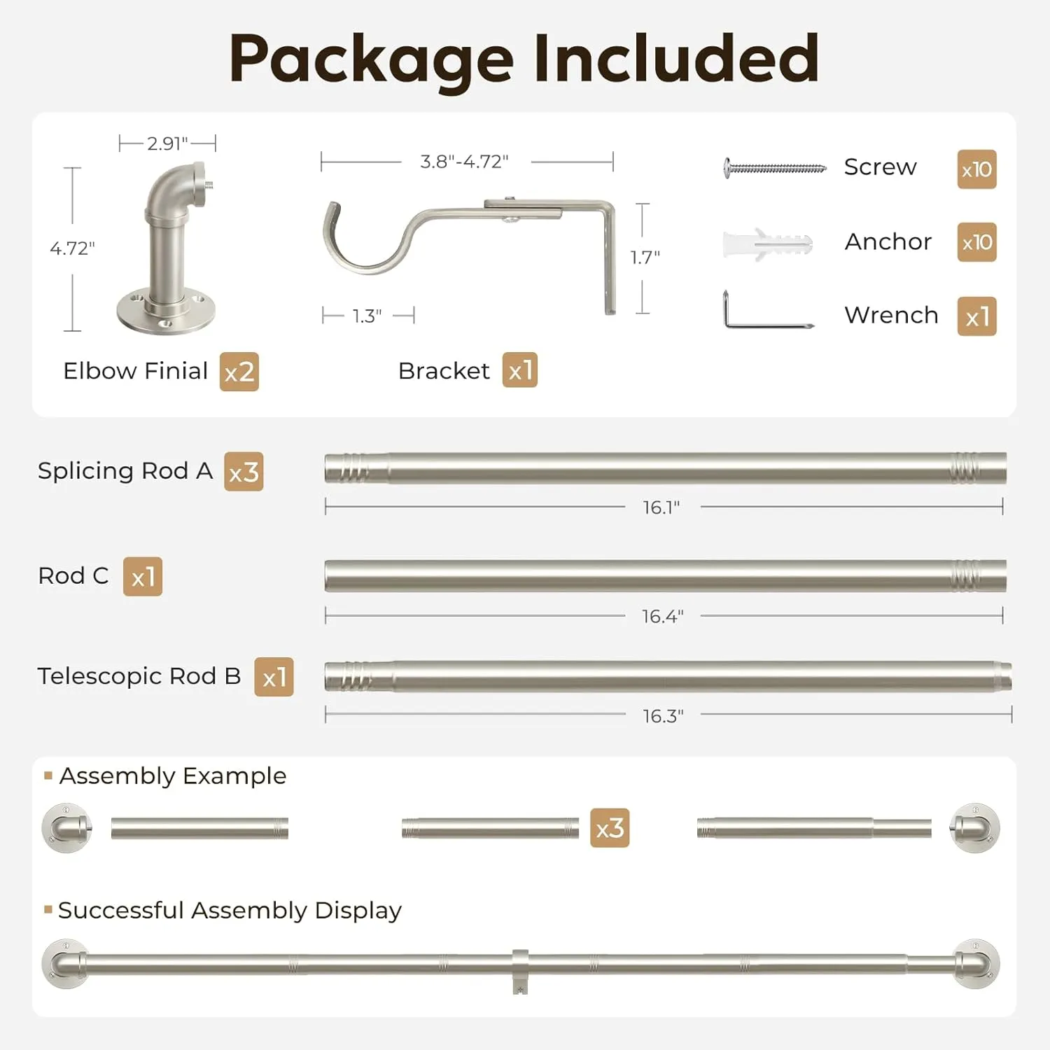 Zeerobee Curtain Rods for Windows 48 to 84, 1 Inch Industrial Wrap Around Curtain Rod, Indoor/Outdoor Room Divider Adjustable Drapery Pole, 48"-86", Brushed Nickel