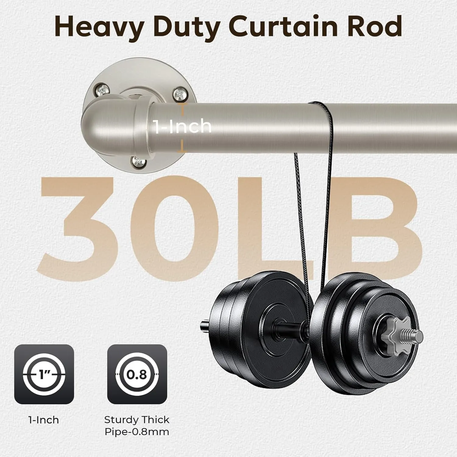 Zeerobee Curtain Rods for Windows 48 to 84, 1 Inch Industrial Wrap Around Curtain Rod, Indoor/Outdoor Room Divider Adjustable Drapery Pole, 48"-86", Brushed Nickel