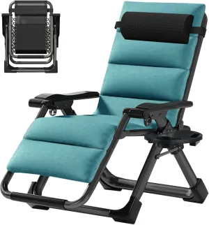 Zero Gravity Chair, Lawn Recliner, Reclining Patio Lounger Chair, Folding Portable Chaise with Detachable Headrest and Cup Holder