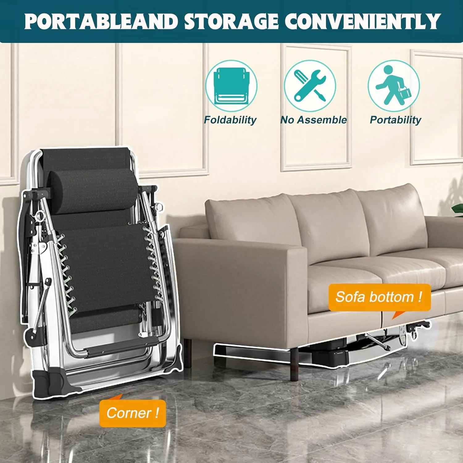 Zero Gravity Chair, Patio Recliner Folding Reclining Chair, Reclining Lounge Chair with Removable Cushion & Tray for Indoor and Outdoor